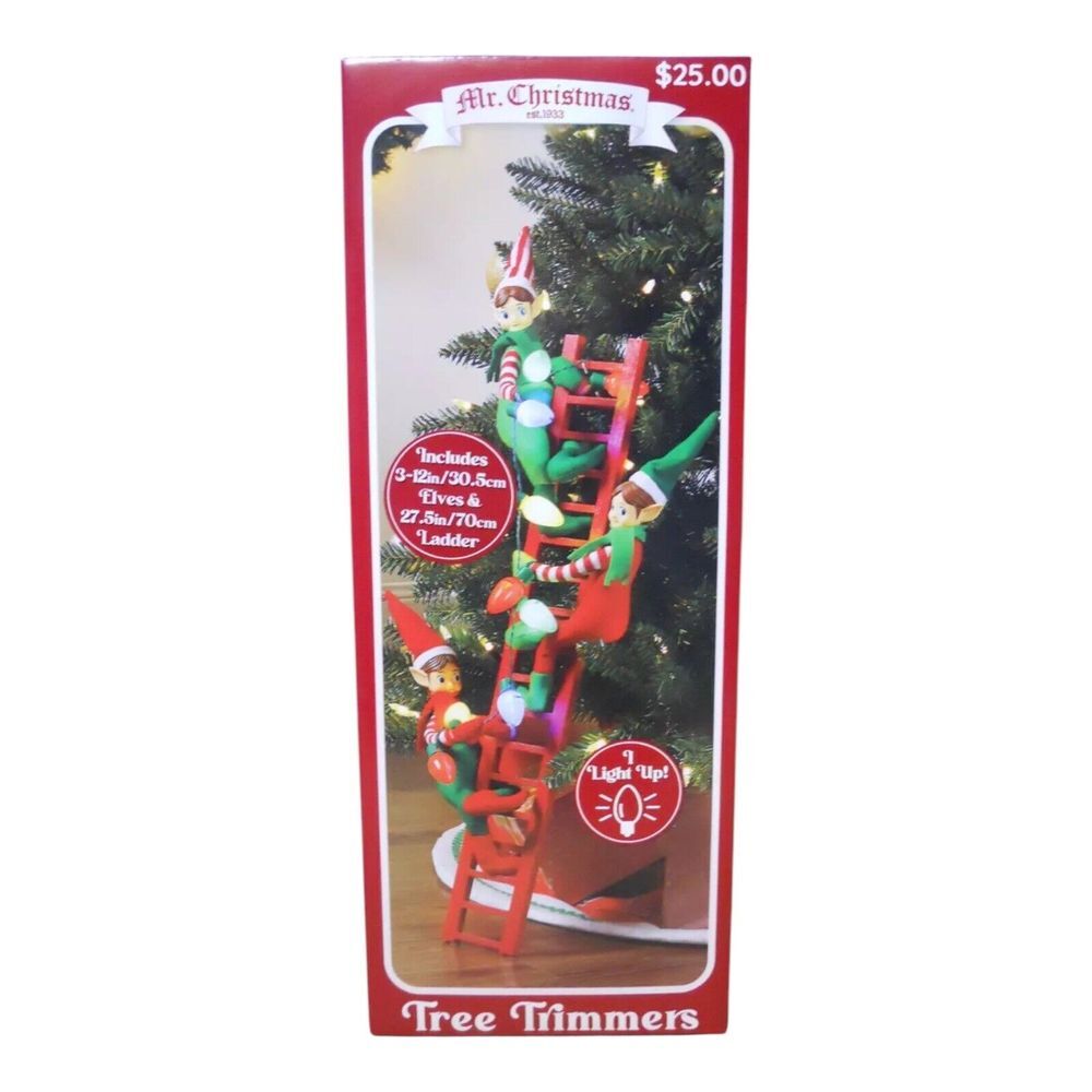 Mr. Christmas Elf Tree Trimmers Animated Ladder Climbers Pixie 27.5" Tall NEW‎